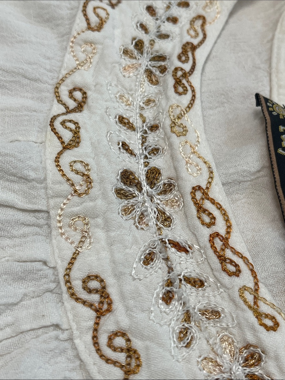 Raya Sun White Crinkle Linen Cotton Boho Embroidered Mini Dress Coverup Size M - Picture 9 of 16